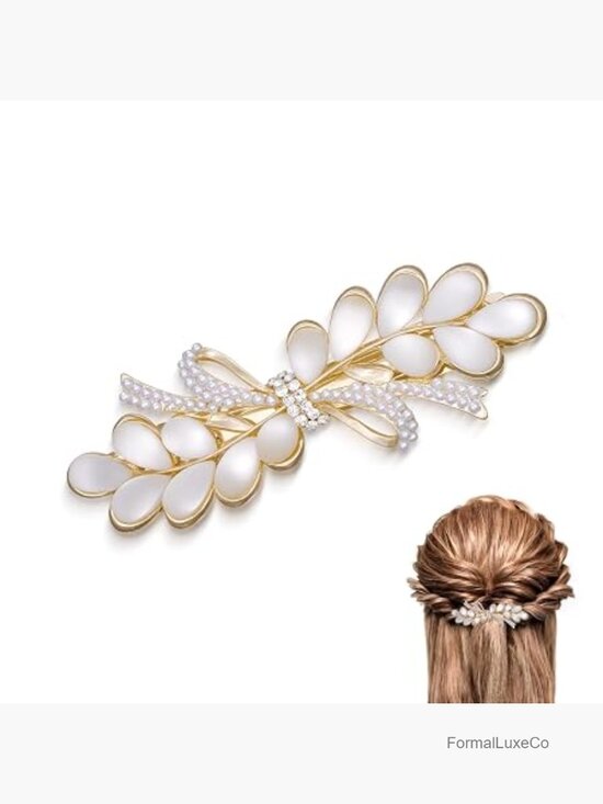 Metal Wheat Hair Clips Rhinestone Pearl Barrettes for Women main image 6